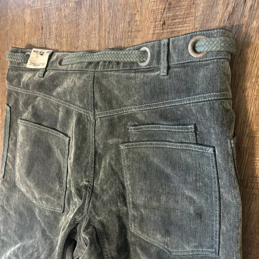 Free People Moxie Flocked Pull-On Barrel Jeans Mountain Green Size 31 - Picture 9 of 14